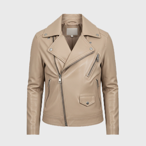 Womens Beige Biker Leather Jackets