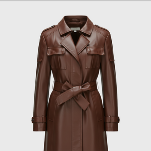 Women Brown Leather Trench Coats
