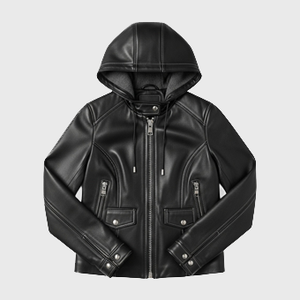 Womens Black Hooded Leather Jackets