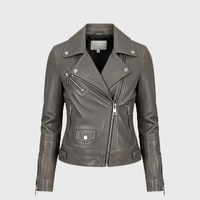 Womens Grey Biker Leather Jackets