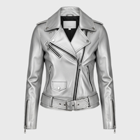 Womens Silver Biker Leather Jackets