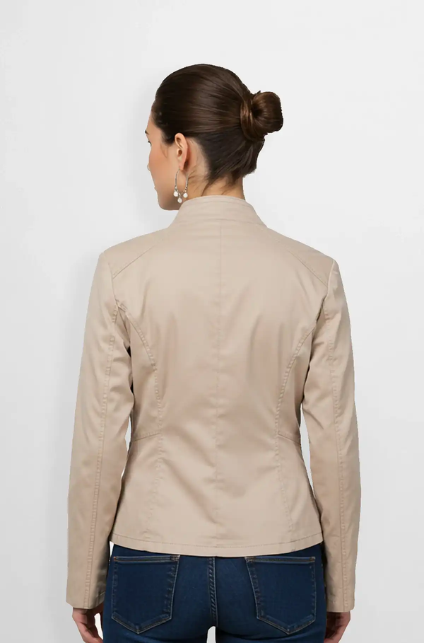 Beige Women's Moto Style Leather Jacket 