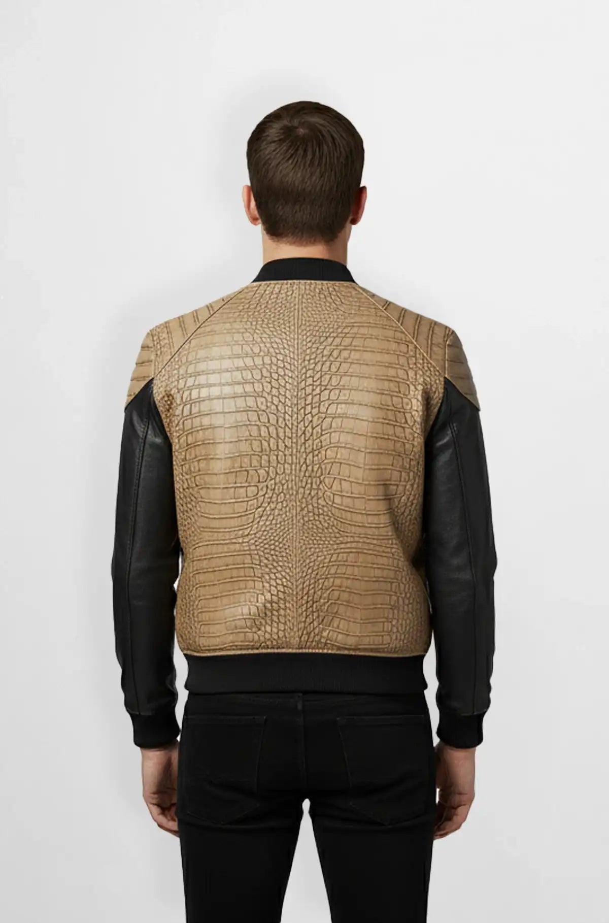 Beige with Black Crocodile Leather Shoulders