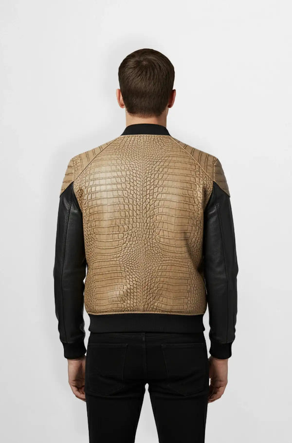 Beige with Black Crocodile Leather Shoulders