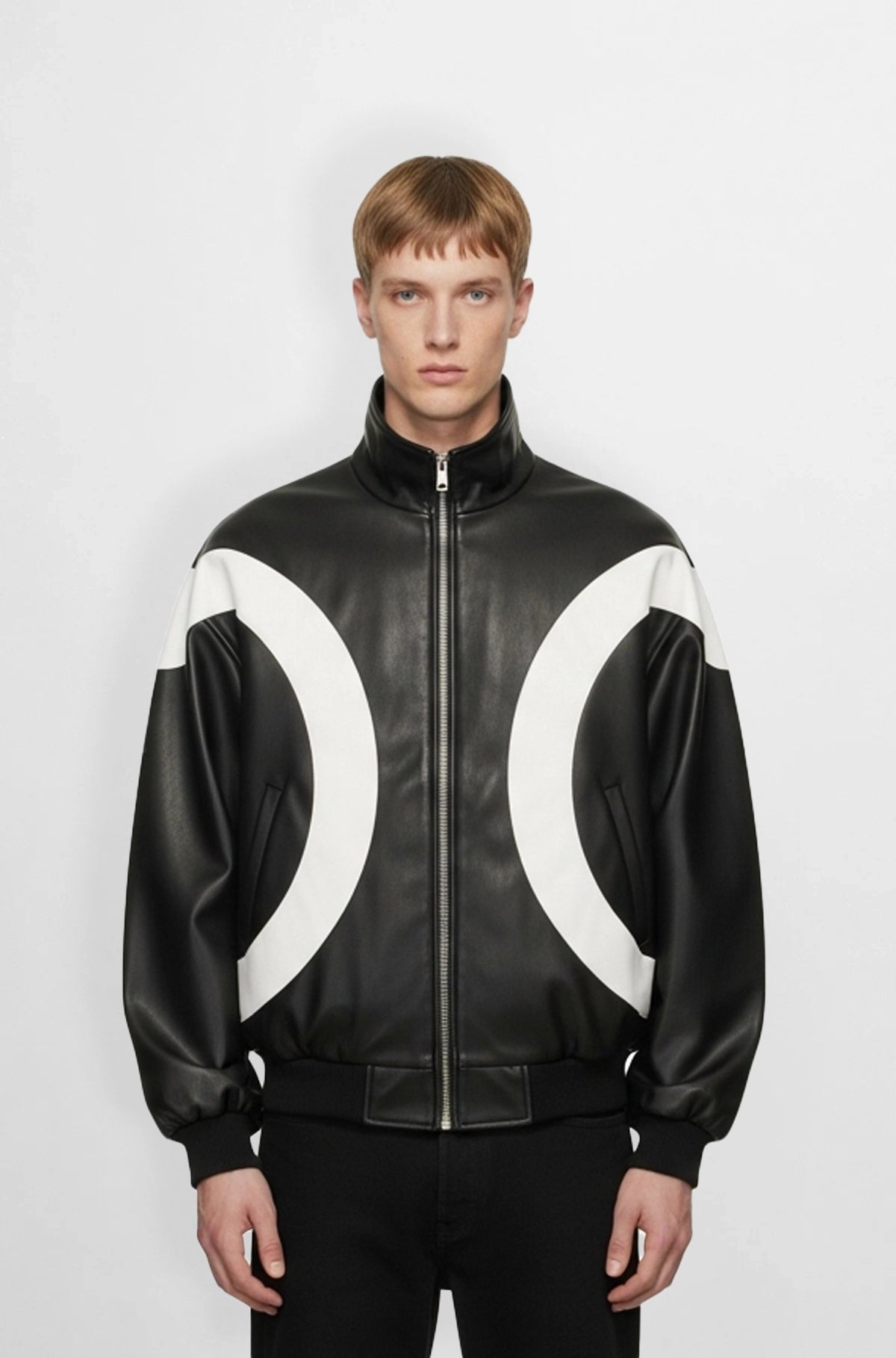 Black & White Retro Leather Bomber Jacket