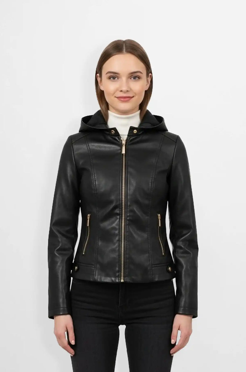 Black Hooded Leather Jacket 