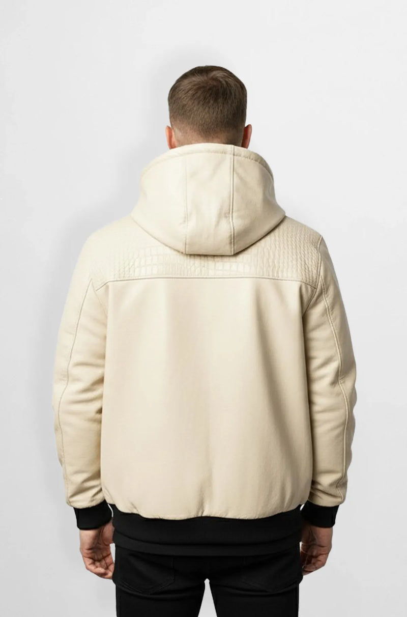 Blizzard Croc Embossed Leather Hoodie Jacket