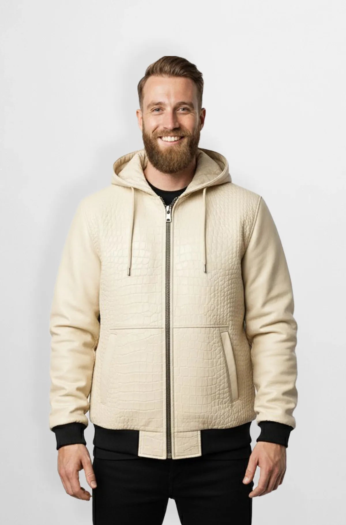 Blizzard Croc Embossed Leather Hoodie Jacket