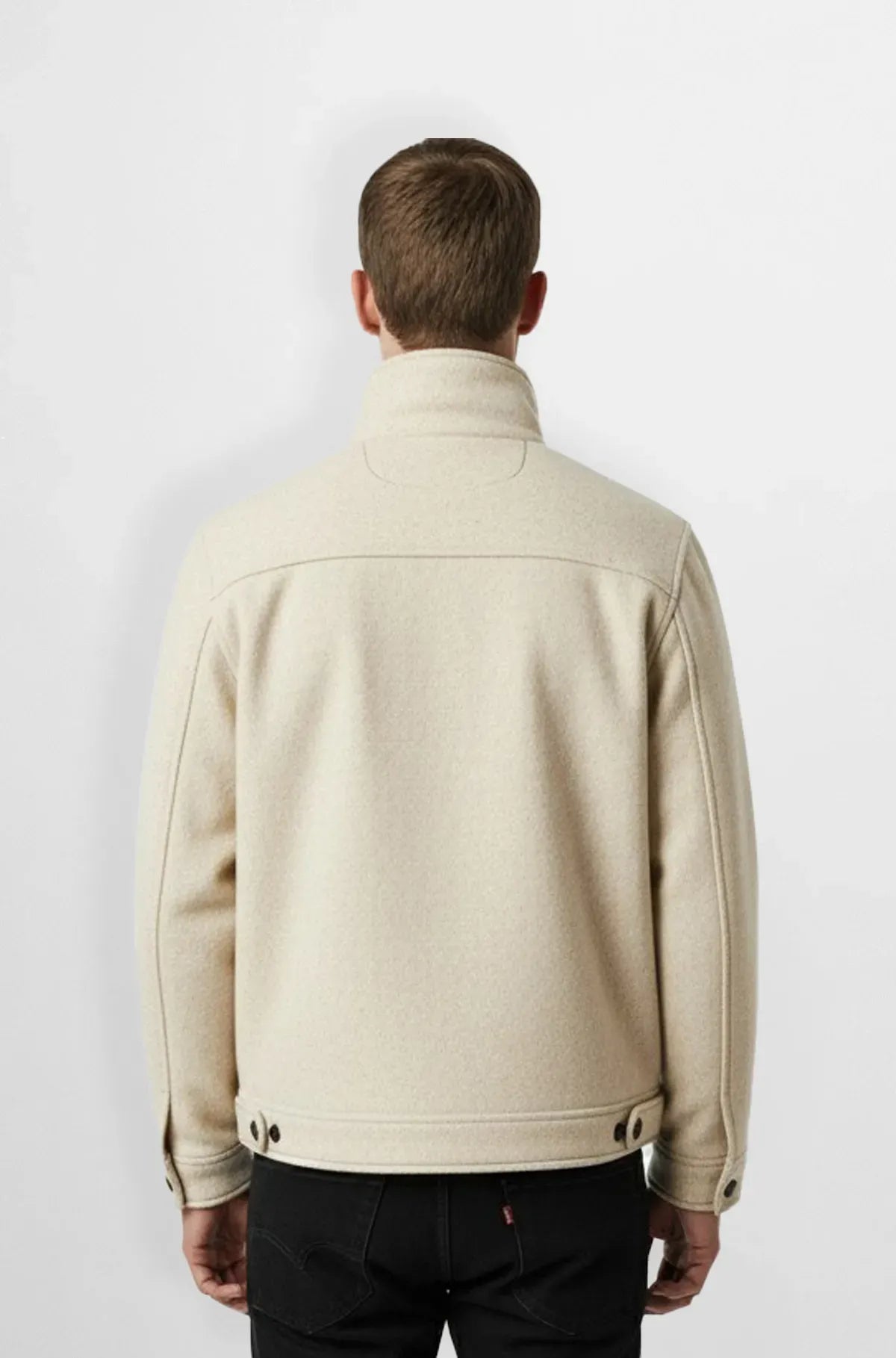 Checkered Light Beige Wool Bomber Jacket Back view