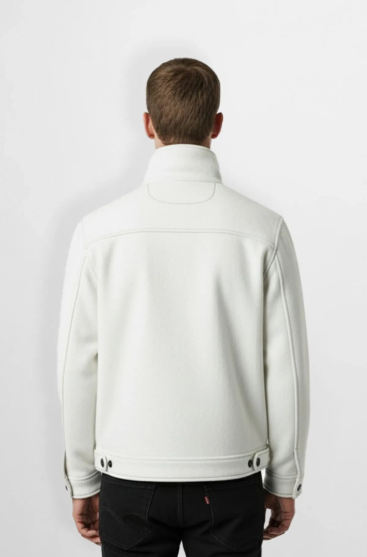 Checkered White Wool Bomber Jacket Back view