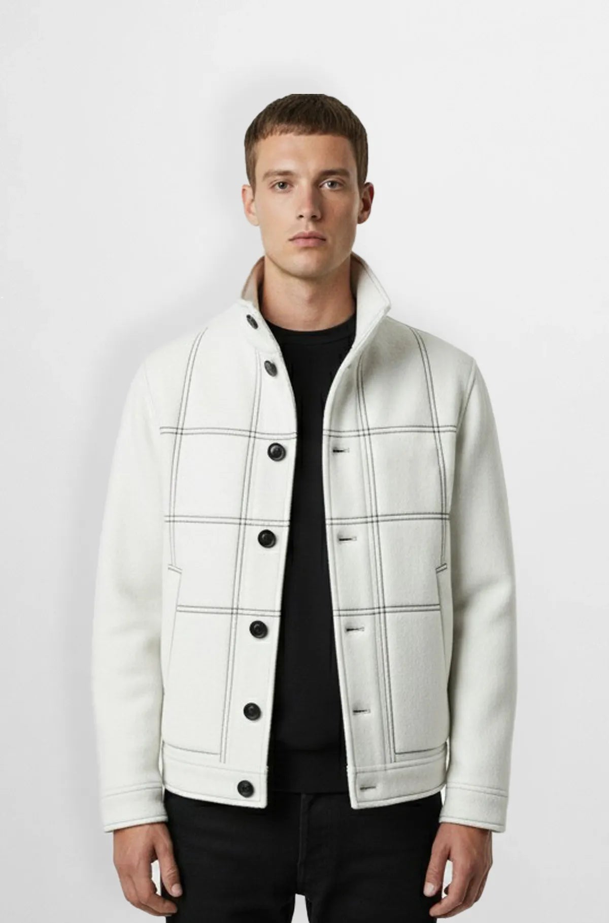 Checkered White Wool Bomber Jacket