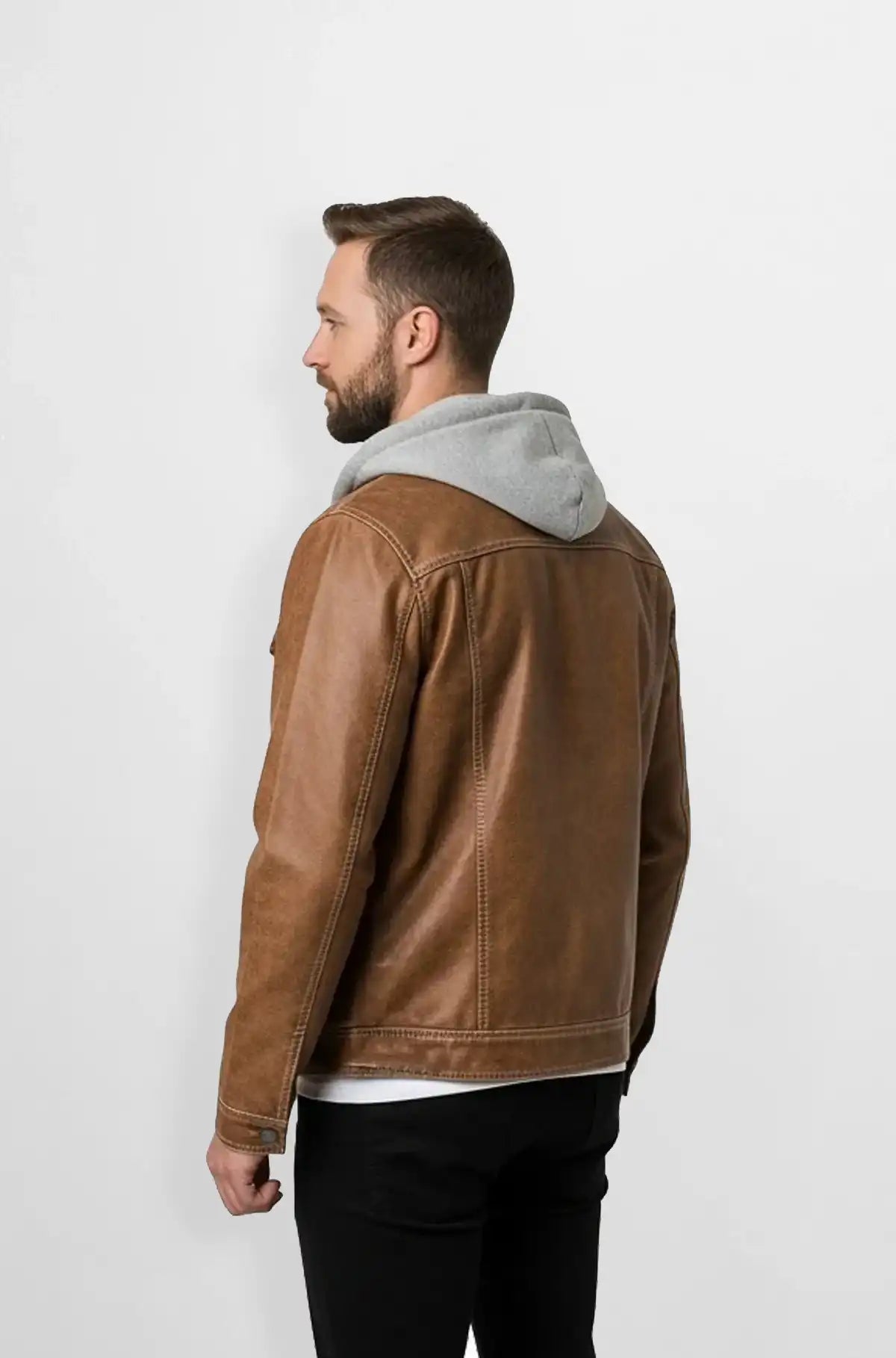 Cider Brown Leather Jacket with Hoodie