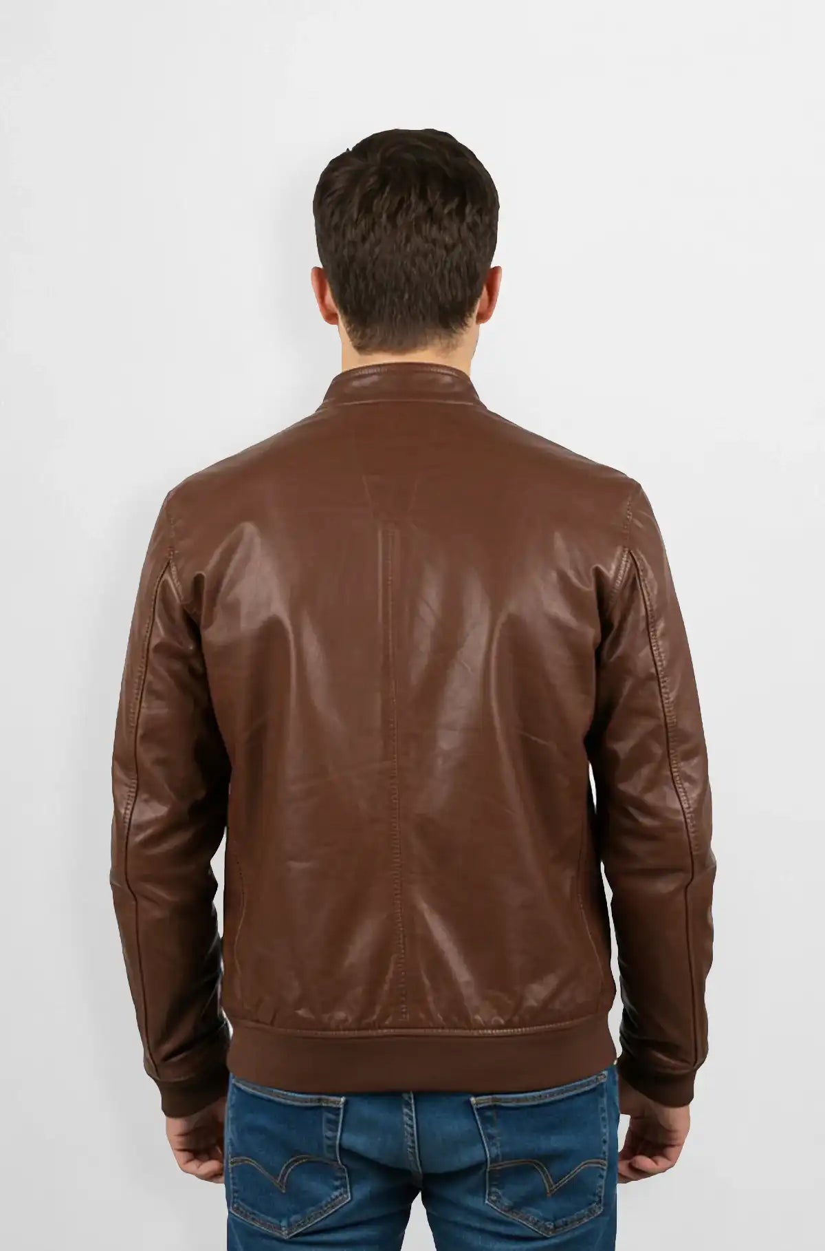 Classic Brown Premium Leather Bomber Jacket Back view