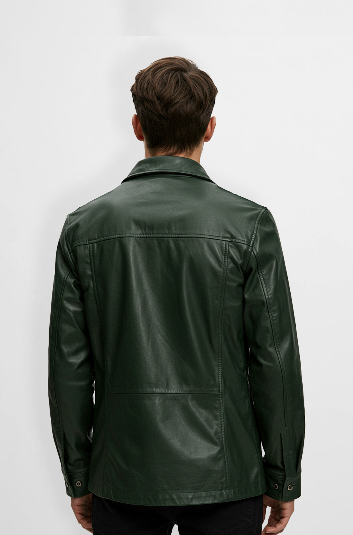 Classic Green Leather Shirt Jacket