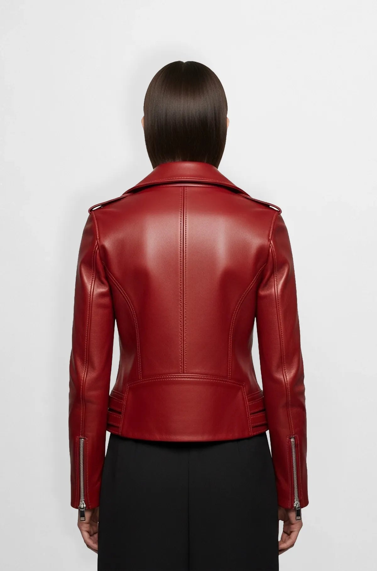 Crimson Cropped Leather Biker Jacket for Women