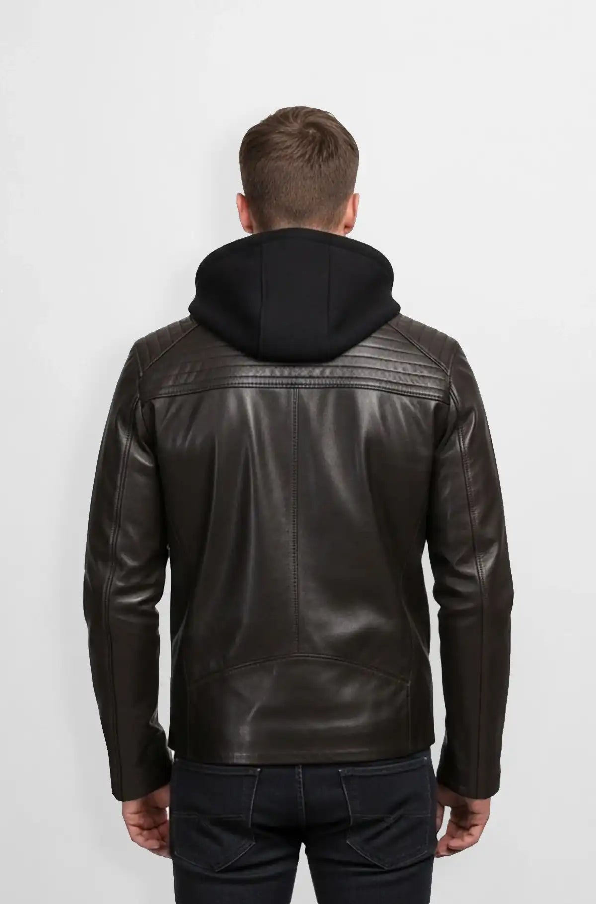 Deep Brown Leather Jacket with Hood – Fineyst Store
