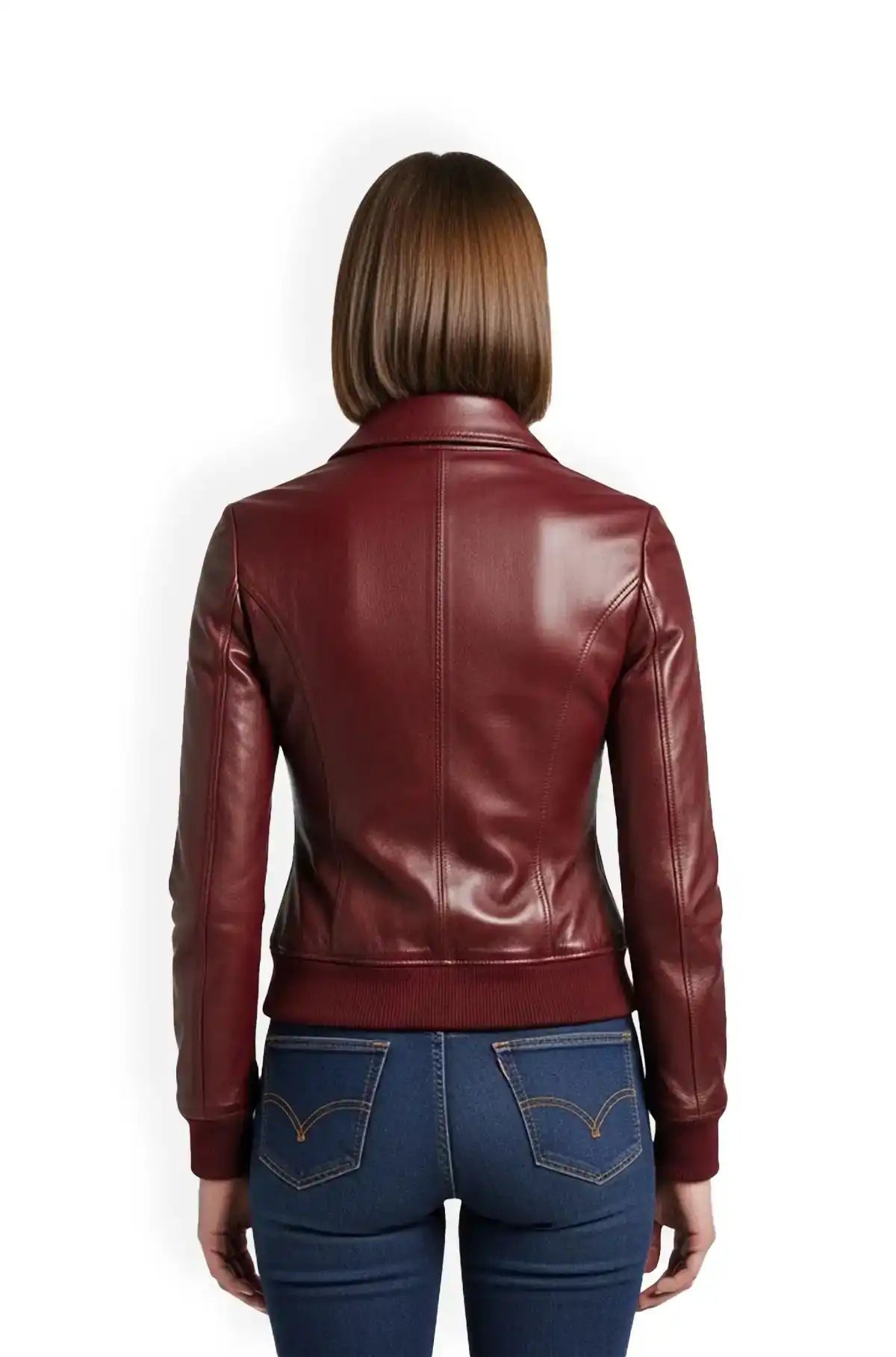 Deep Burgundy Womens Leather Bomber Jacket