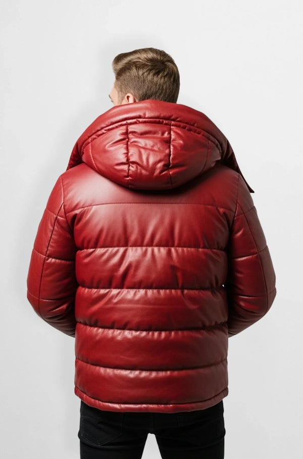 Glossy Deep Red Crimson Shield Puffer Jacket