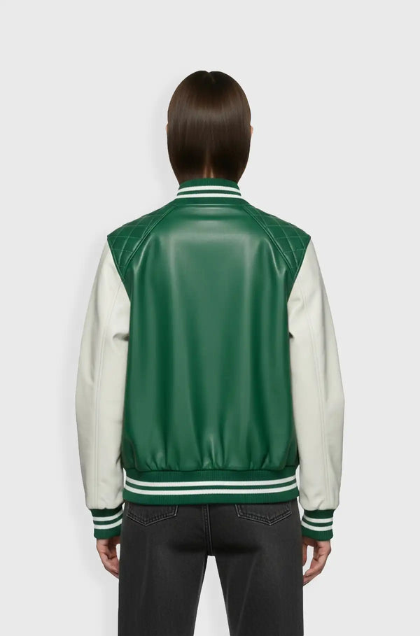 Green White Varsity Leather Jacket