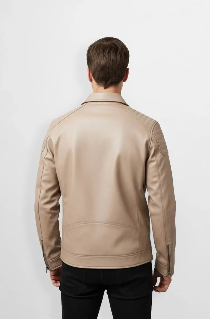 Light Beige Premium Leather Bomber Jacket Back view