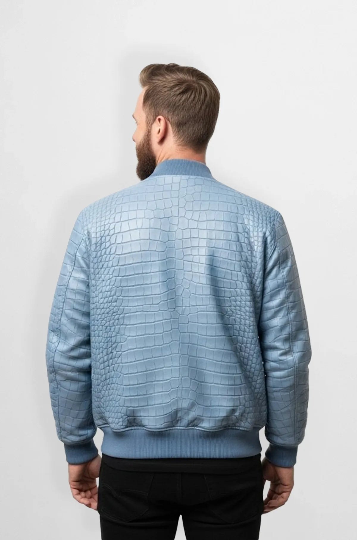 Light Blue Crocodile Bomber Jacket