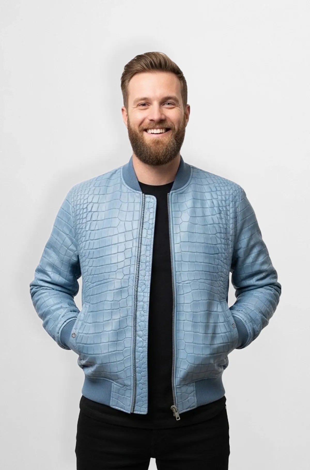 Light Blue Crocodile Bomber Jacket