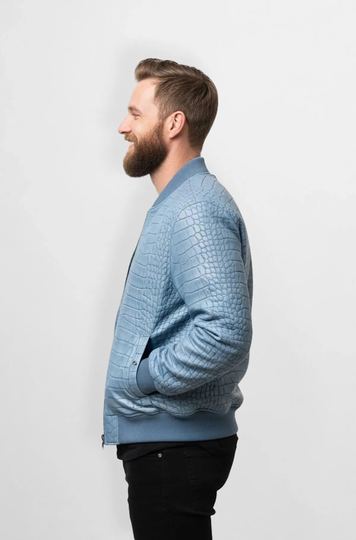 Light Blue Crocodile Bomber Jacket