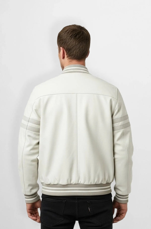 Luxe Ivory Varsity Leather Jacket