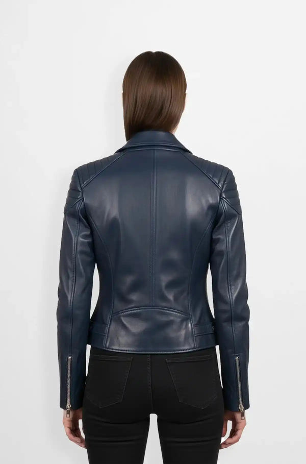 Midnight Motion Navy Blue Biker Leather Jacket