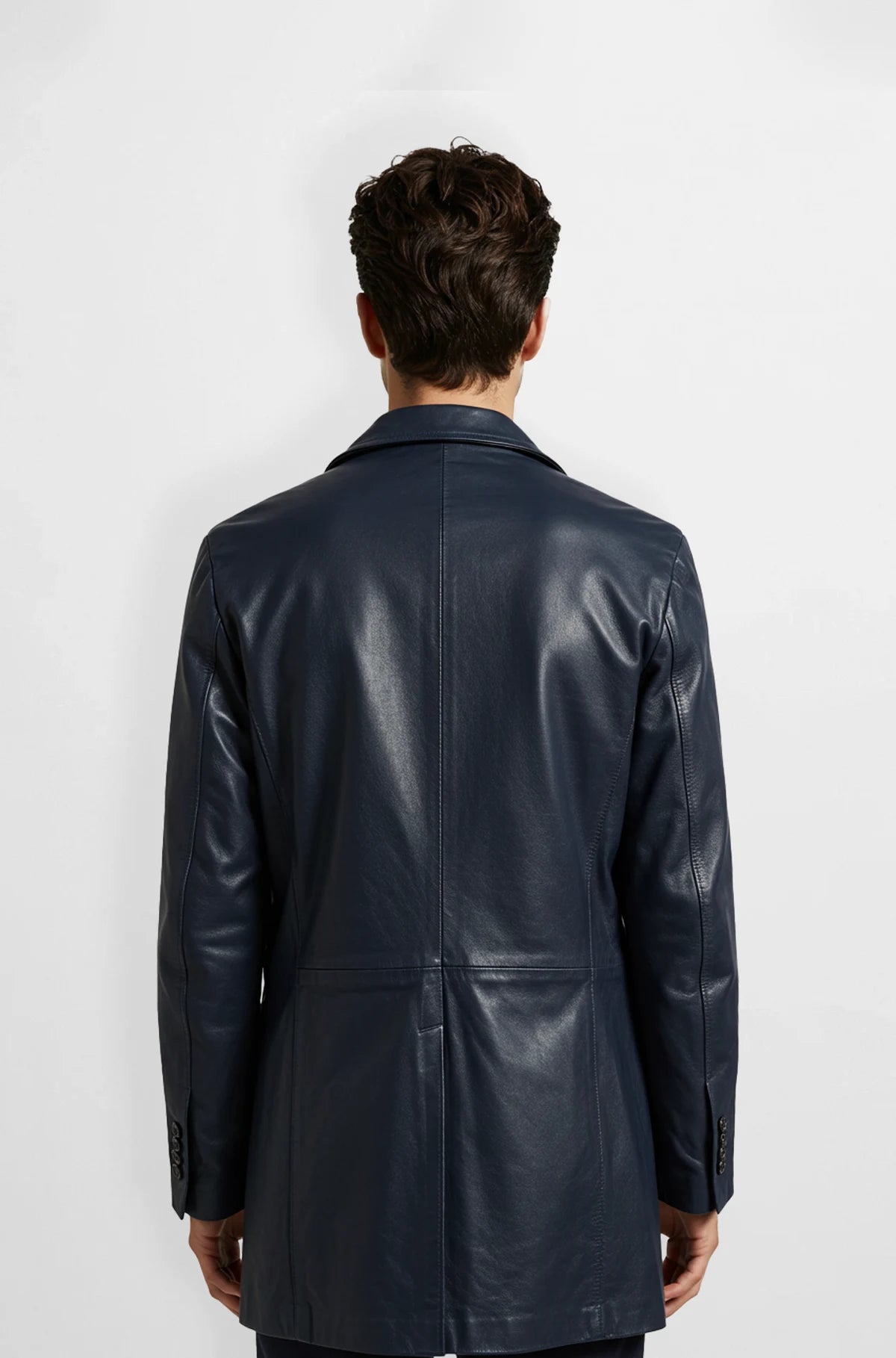 Navy Blue Leather Trench Coat