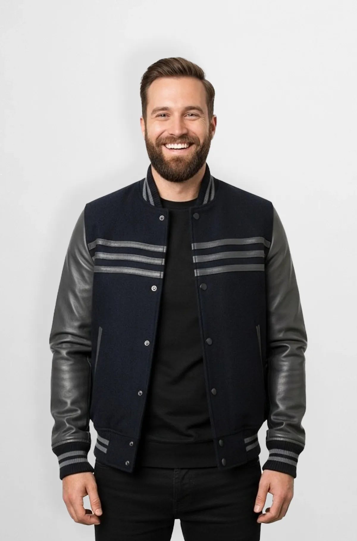Navy Varsity Leather Jacket
