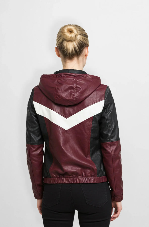 Oxblood Biker Leather Hoodie Jacket Back view