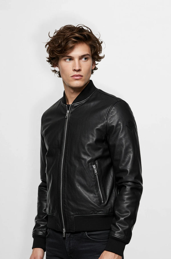 Plain black leather jacket for mens