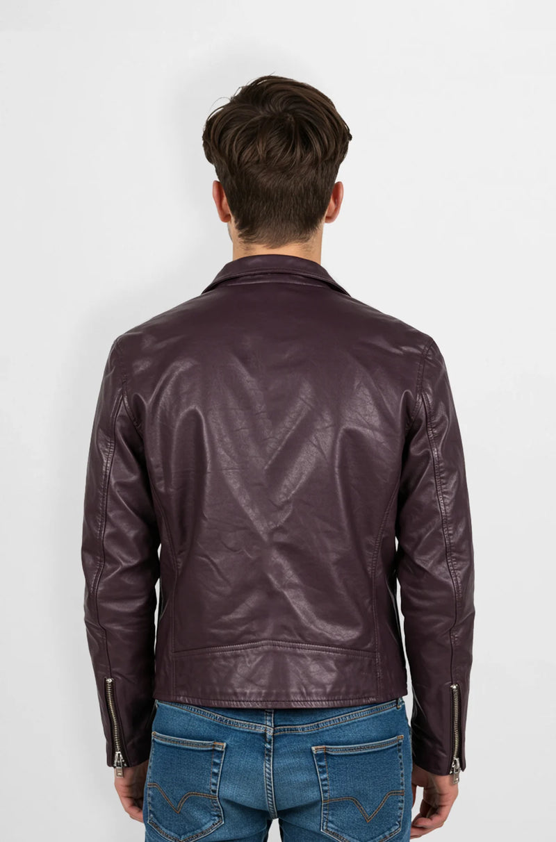 Premium Purple Leather Jacket for Men back view