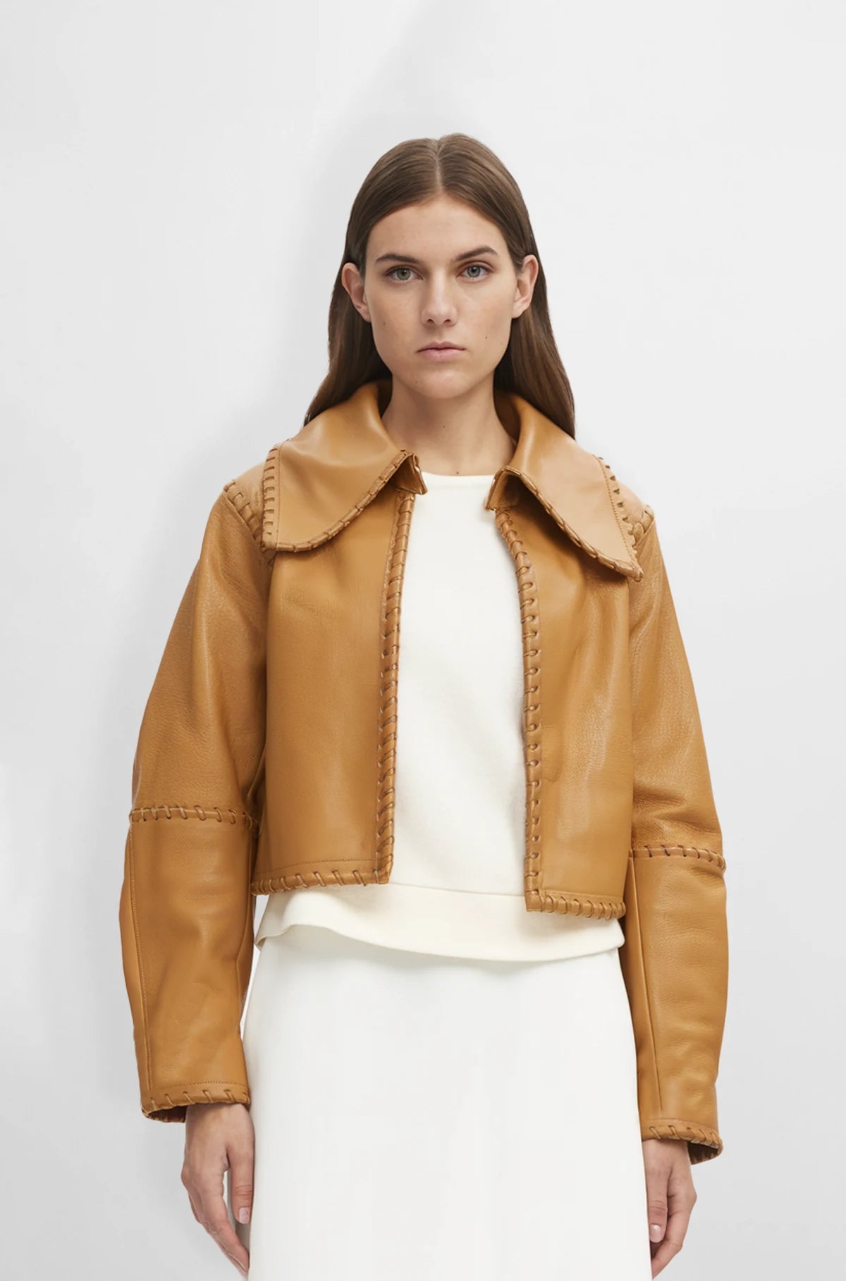 Premium Tan Cropped Leather Jacket