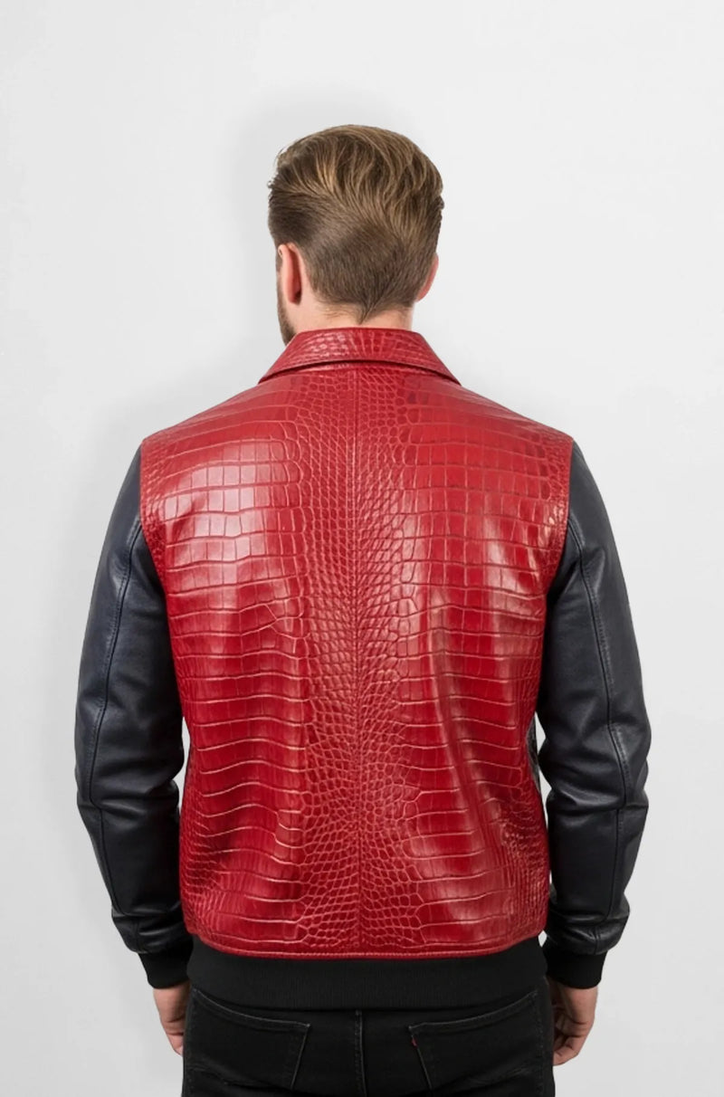 Serpent Red with Jet Black Sleeves Leather Jacket