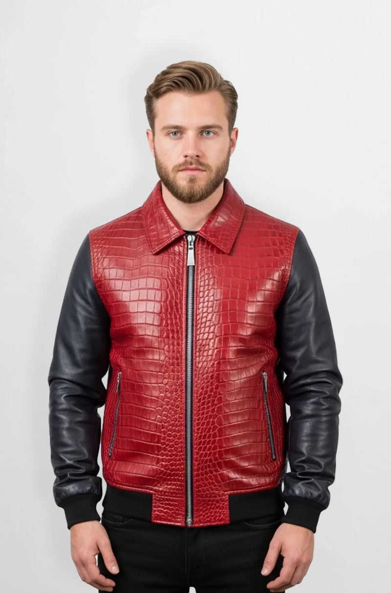 Serpent Red with Jet Black Sleeves Leather Jacket