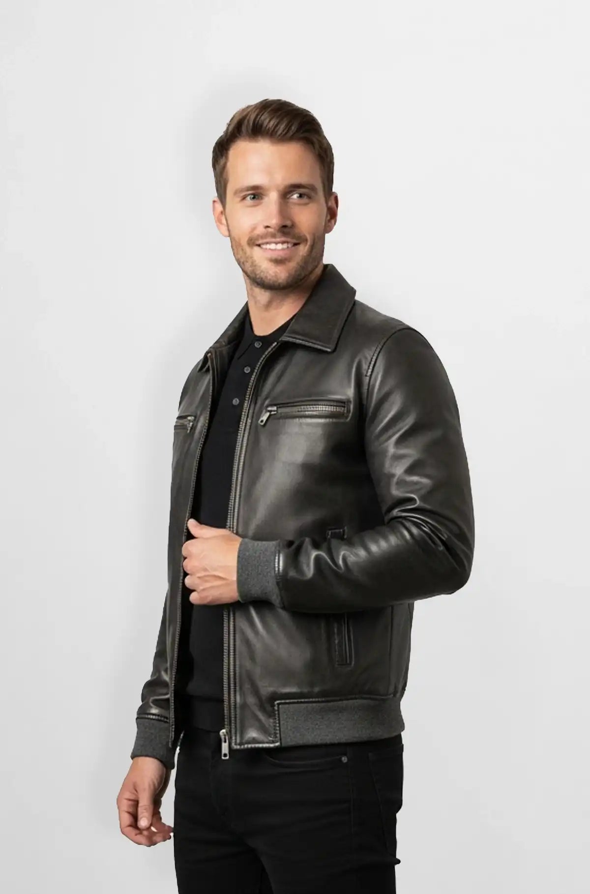  The Urban Raider Jet  Black Leather Bomber
