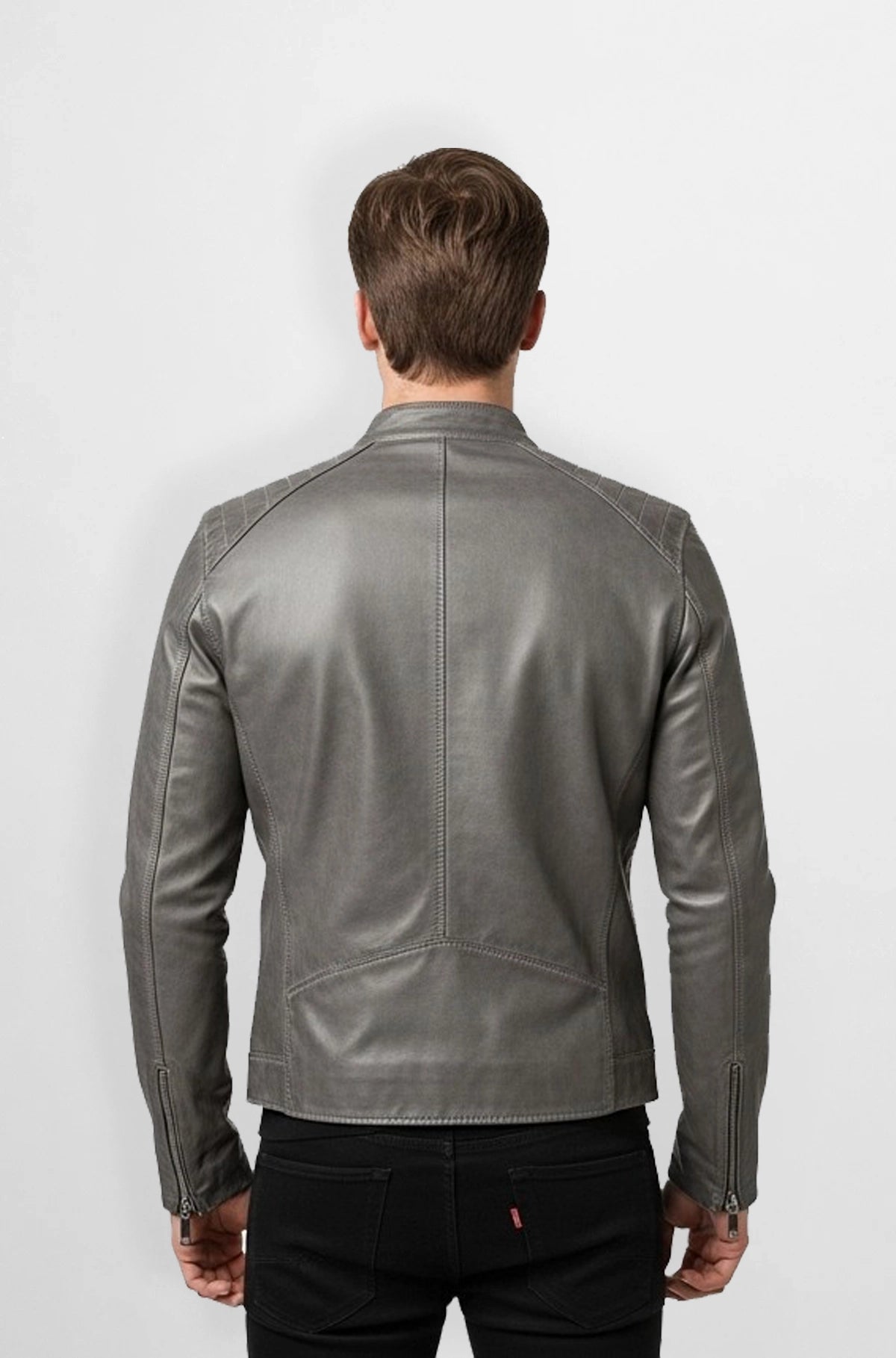 Thunder Grey Leather Bomber Jacket