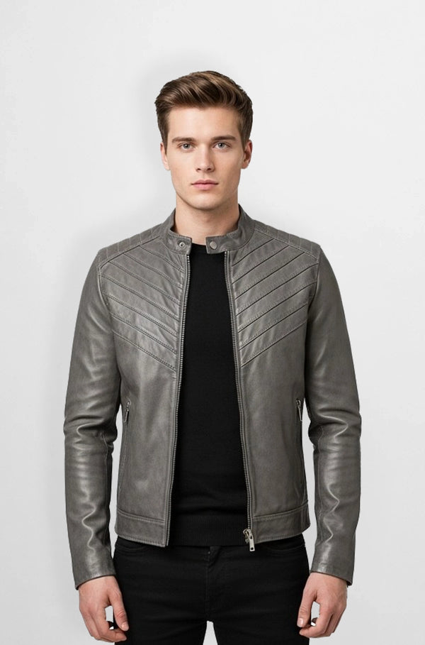 Thunder Grey Leather Bomber Jacket