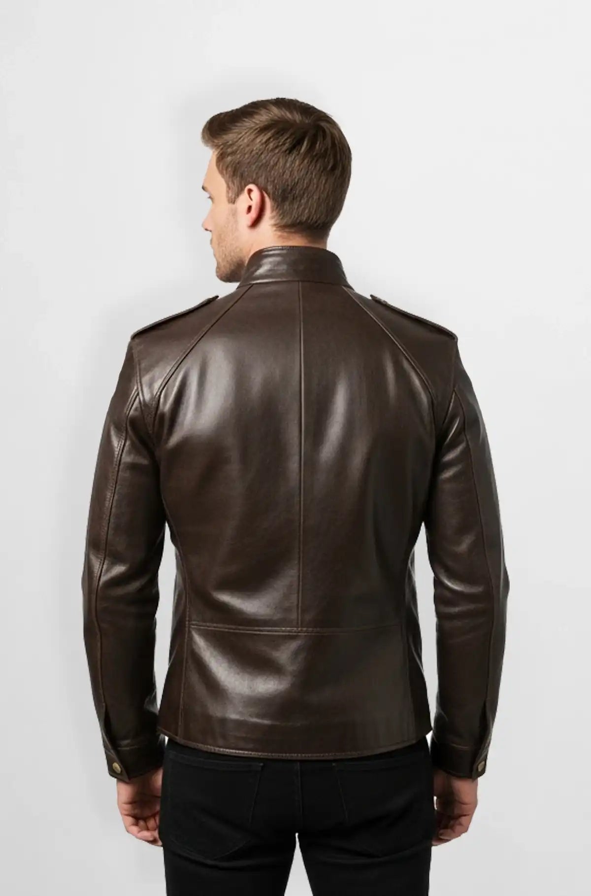 Vintage Brown Leather Moto Jacket with Gold Hardware