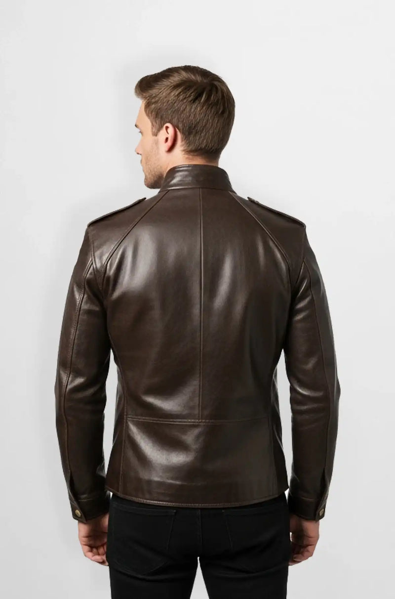 Vintage Brown Leather Moto Jacket with Gold Hardware
