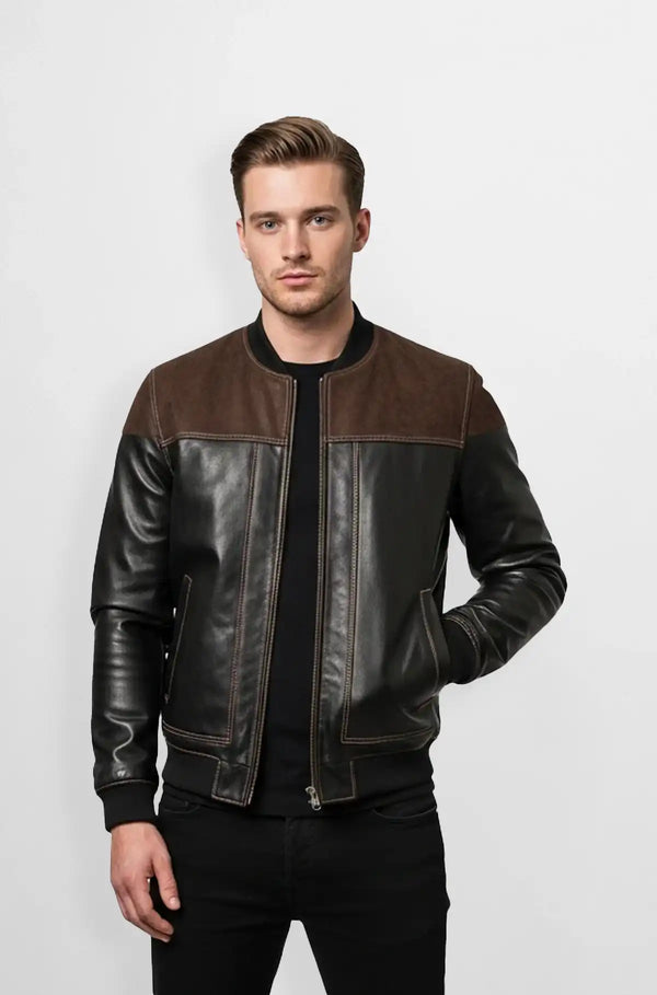Vintage Edge Two-Tone Varsity Leather Jacket