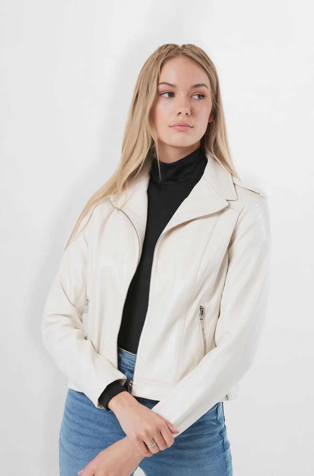 White Leather Biker Jacket
