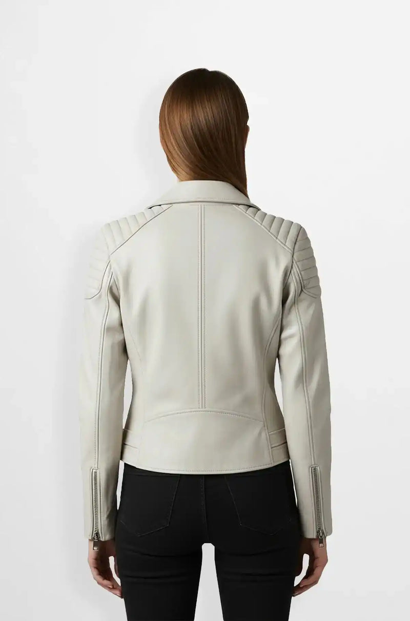 Womens White Biker Leather Jacket