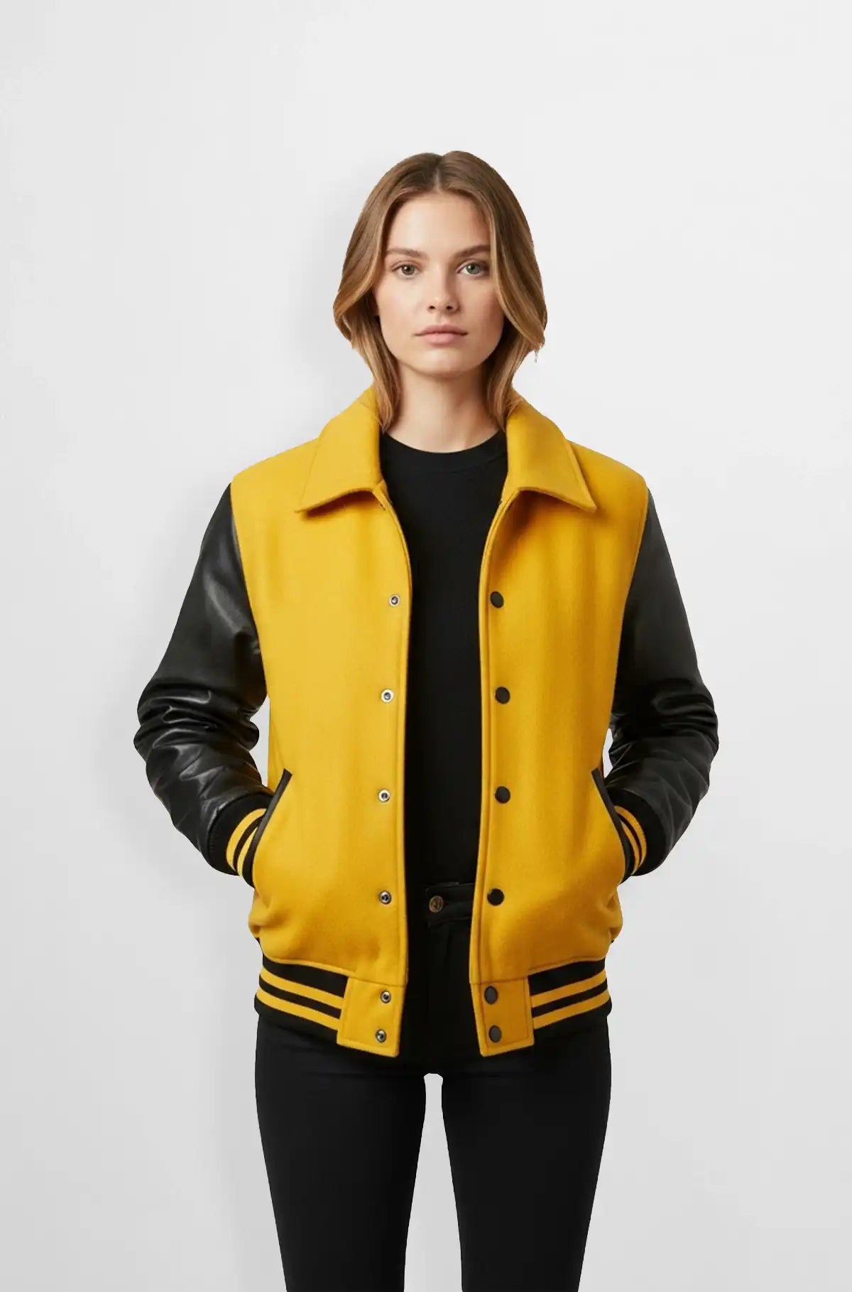 Yellow and Black Varsity Leather Jacket